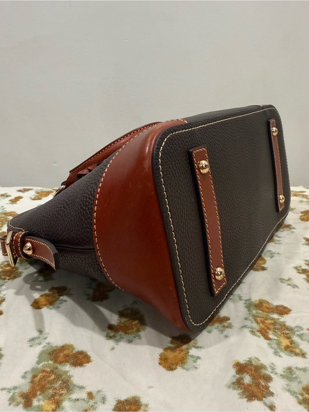 Dooney & Bourke Dark Brown Pebbled Leather Satchel - Picture 3 of 10